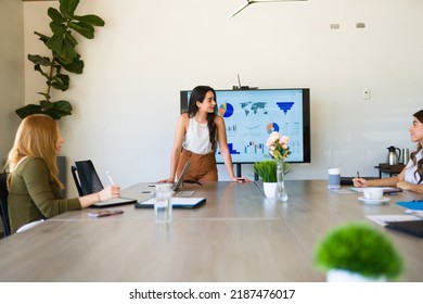 Smart Female Boss Talking About A Business Sales Report During A Meeting At The All Women Office 