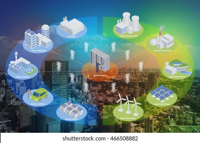 Smart Grid Conceptual Abstract. Various Architectures And Applications About Renewable Energy And Modern Lifestyle, Smart Energy Network, Smart City, Internet Of Things