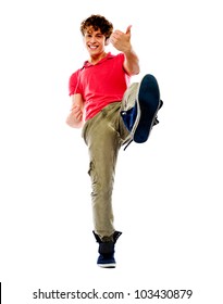 Smart Guy Playing Imaginary Guitar With One Leg In Air