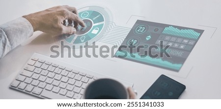 Smart home application on virtual pc. Domotic, technology automation, remote control system concept
