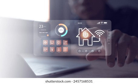 Smart home dashboard to control home appliances Assistant technology for smart devices smart home concept - Powered by Shutterstock