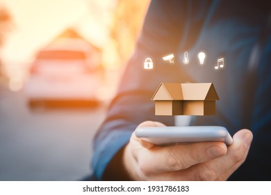 Smart home, intelligent house, and home automation app security concept. Smart home app on smart phone.