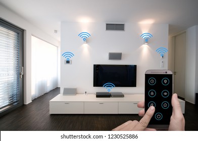 Smart Home Living Room Controlled By Smart Phone App