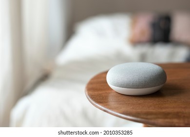 Smart Home Living With Voice Instructed Speaker On The Table