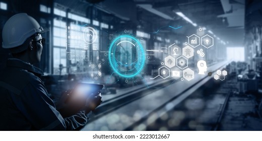 smart industry 4.0 futuristic technology concept, engineer use artificial intelligence combine  augmented mixed virtual reality display, digital twin with 5g to control robot arm in smart factory  - Powered by Shutterstock