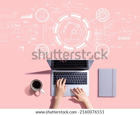 Smart industry concept with person using a laptop computer