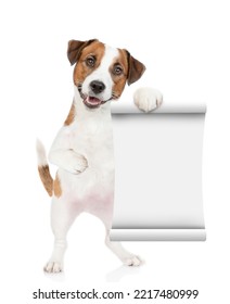 Smart Jack Russell Terrier Dog Shows Empty List. Isolated On White Background