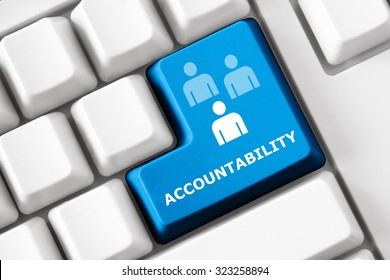 Smart keyboard with personal efficacy symbol set. Accountability, productivity and success concept. Design elements of corporate management, business efficiency. Collection of personal efficacy signs
