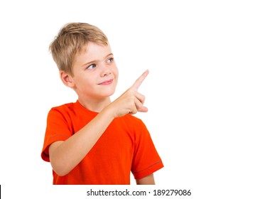 smart kid pointing at empty copy space