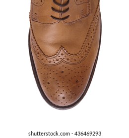 Smart Leather Shoes - Close Up Of A Formal Dress Brogue For Men, Isolated On A White Background