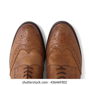 Smart Leather Shoes - Close Up Of A Formal Dress Brogue For Men, Isolated On A White Background