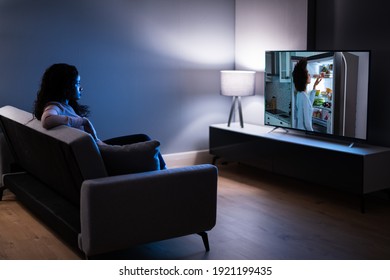 Smart Led TV In Living Room At Night