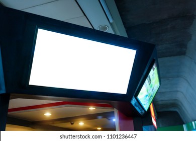 Smart LED TV White Screen In Department Store.lcd With Blank White Screen For Mockup And Design.Modern Technology For Customer Information Services.Television,Advertising,Media