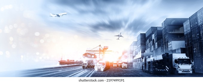 Smart Logistics   Transport Digital Technology Concept   Global logistics network distribution  Air cargo trucking  Rail transportation   maritime shipping  Online goods orders worldwide