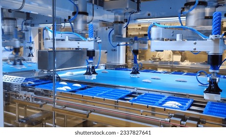 Smart machines do the work of people in a factory. Smart machines shift finished products from the conveyor belt. Concept Smart machines do the job faster and better than humans. - Powered by Shutterstock