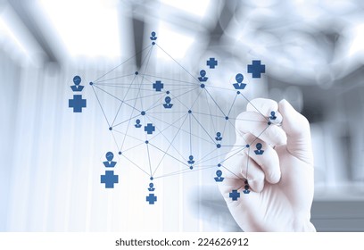 Smart Medical Doctor Hand Drawing Network With Operating Room As Concept