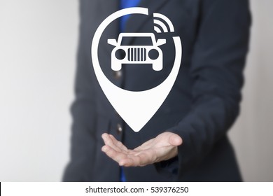 Smart Navigation Automation Car Auto Wifi Business Internet Future Concept. Automobile Gps Innovation Electrical Engineering Technology. Autonomous Unmanned Wireless Positioning Location Vehicle