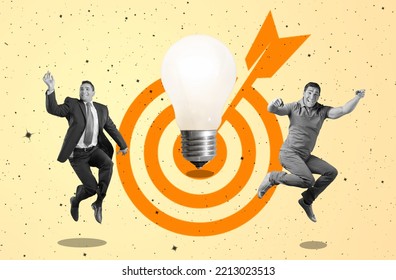 Smart people with a huge light bulb and target sign - Shutterstock ID 2213023513