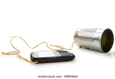 smart phone attached by string to a can