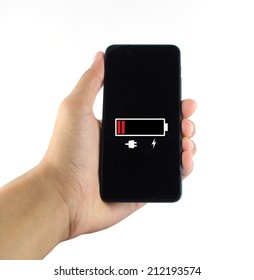 Smart Phone Battery Low White Background