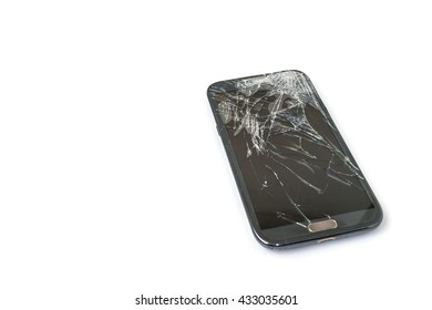 Smart phone with broken screen. isolated on white background