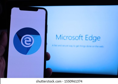 Smart Phone And Computer With The New Microsoft Edge Logo Based On Chromium, Which Will Be The Default Browser In The Next Versions Of Windows 10.
United States, New York, Tuesday, November 5, 2019.