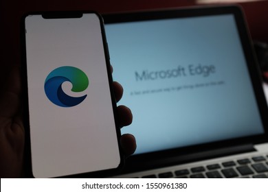 Smart Phone And Computer With The New Microsoft Edge Logo Based On Chromium, Which Will Be The Default Browser In The Next Versions Of Windows 10.
United States, New York, Tuesday, November 5, 2019.