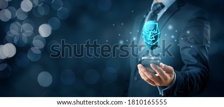 Smart phone face detection and identification (ID) concept. Facial recognition protection and security.