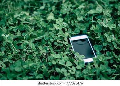 Smart Phone In The Grass. Lost Phone