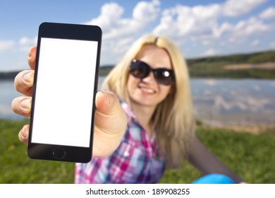 smart phone in hand woman