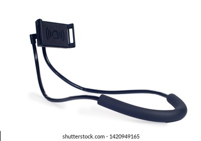 Smart Phone Holder Use The Neck On White Background.
