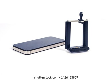 Smart phone holder use the neck on white background. 