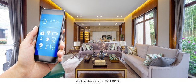 Smart Phone With Smart Home And Modern Living Room