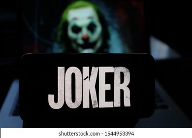 Smart phone with the logos of the JOKER 2019 movie. Joker (known as Joker in Latin America) is an American criminal film distributed by Warner Bros. United States. California. Tuesday, October 29, 201