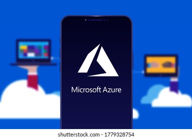 Smart Phone With The Microsoft Azure Logo, Is A Cloud Service Offered As A Service And Hosted In Microsoft Data Centers. United States, California January 21, 2020