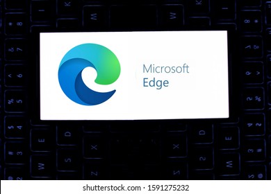 Smart Phone With The Microsoft Edge Chromium Logo Is An Internet Browser.
United States, California, November 28, 2019