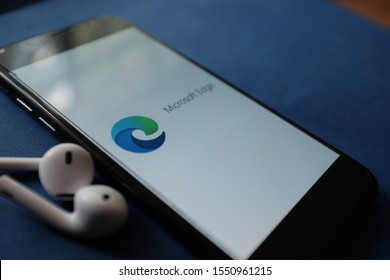 Smart Phone  With The New Microsoft Edge Logo Based On Chromium, Which Will Be The Default Browser In The Next Versions Of Windows 10.
United States, New York, Tuesday, November 5, 2019.