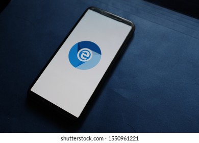 Smart Phone  With The New Microsoft Edge Logo Based On Chromium, Which Will Be The Default Browser In The Next Versions Of Windows 10.
United States, New York, Tuesday, November 5, 2019.