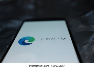 Smart Phone  With The New Microsoft Edge Logo Based On Chromium, Which Will Be The Default Browser In The Next Versions Of Windows 10.
United States, New York, Tuesday, November 5, 2019.