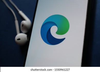 Smart Phone  With The New Microsoft Edge Logo Based On Chromium, Which Will Be The Default Browser In The Next Versions Of Windows 10.
United States, New York, Tuesday, November 5, 2019.