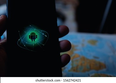 Smart Phone On Your Screen Illustration And Futuristic Android Logo. Android Is A Very Popular Operating System.
Sunday, November 17, 2019, New York, United States.