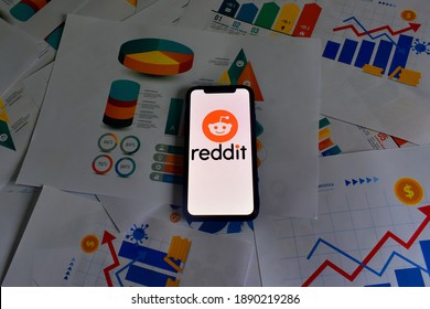 Smart phone with REDDIT logo which is a social bookmarking website and news aggregator.
United States, California, Wednesday, November 27, 2021