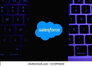 Smart Phone with Salesforce logo is an American software on demand company.
 United States, California, Sunday, January 19, 2020