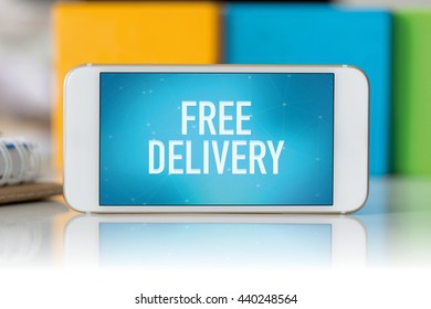 Smart phone which displaying Free Delivery