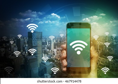 Modern Cityscape Wireless Communication Internet Things Stock Photo ...