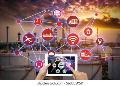 Smart refinery factory and wireless communication network, oil and gasbusiness logistic concept for Concept of fast or instant shipping, Online goods orders worldwide, Internet of Things concept