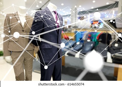 Smart Retail , Deep Learning , Neural Networks And Marketing Concept. Atom Connect With  Retail Flashion Shop Store Background