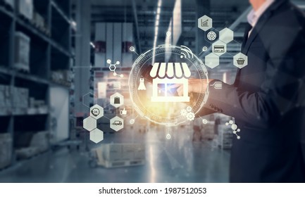 Smart Retail Technology Concept, Manager Use Technology With Online  To Help Customer And Improve Service To Easy Shopping Online Including 5g, Artificial Intelligence, Ai, Cloud ,extended Reality, XR