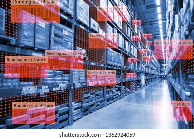 Smart Retail Use Augmented Reality Mixed Virtual Reality Technology To Show The Data Analysis Keep Track Big Data When Product Running Out Of Stock On Shelve In Smart Warehouse.