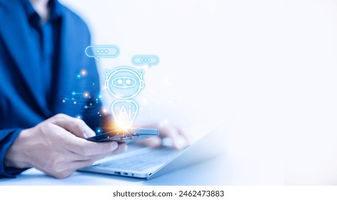 smart robot chat conversation. chatbot generates the information command prompt digital technology. concept of bot artificial intelligence open for customers. development of AI business communication